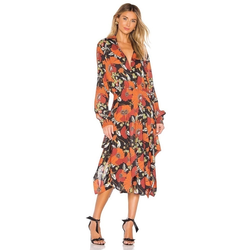Revolve DODO BAR‎ OR Natasha Dress Genia Floral Retro Print Size 46 US Size 10